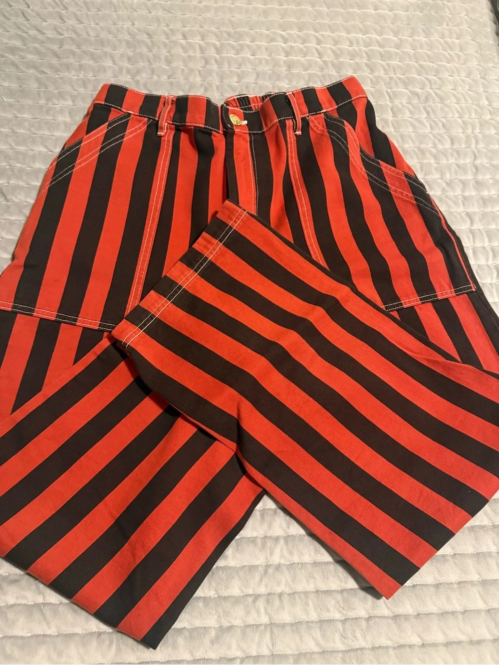Big Bud Press Work Pants-Red and Black Vertical Stripe - Picture 3 of 12